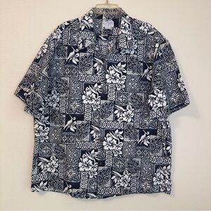 Ky's Made In Hawaii Aloha Hawaiian Short Sleeve Button Up Shirt Blue Floral 2XL